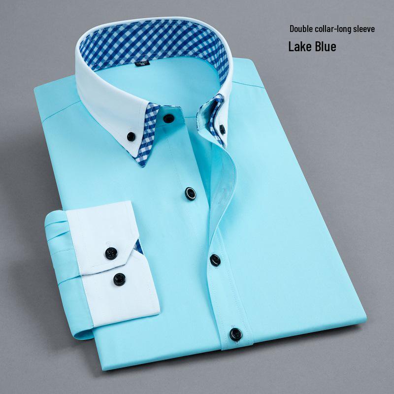 Мужская не требующая глажки, устойчивая к сминанию, рубашка в стиле бизнес-кэжуал с длинным рукавом и цветными блоками