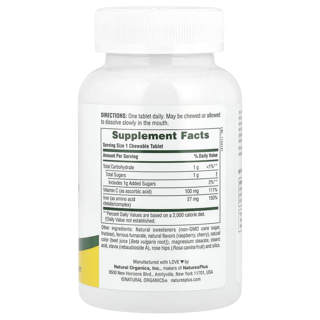 Chewable Iron, Vitamin C & Herbs, Cherry Flavor, 90 Tablets