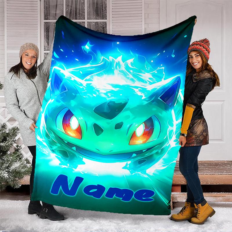 Personalized Custom Name Blanket - Pokémon Bulbasaur Print Design,Blanket for Sofa,Bed,Travel,Camping - Soft and Warm, Great Gift