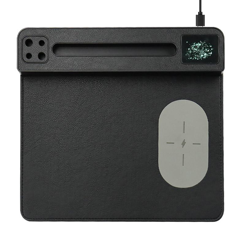 15 Вт QI быстрая зарядка беспроводной зарядки коврик для мыши со светодиодным дисплеем зарядное устройство для телефона PU коврик для мыши с держателем для мобильного телефона слот для ручки