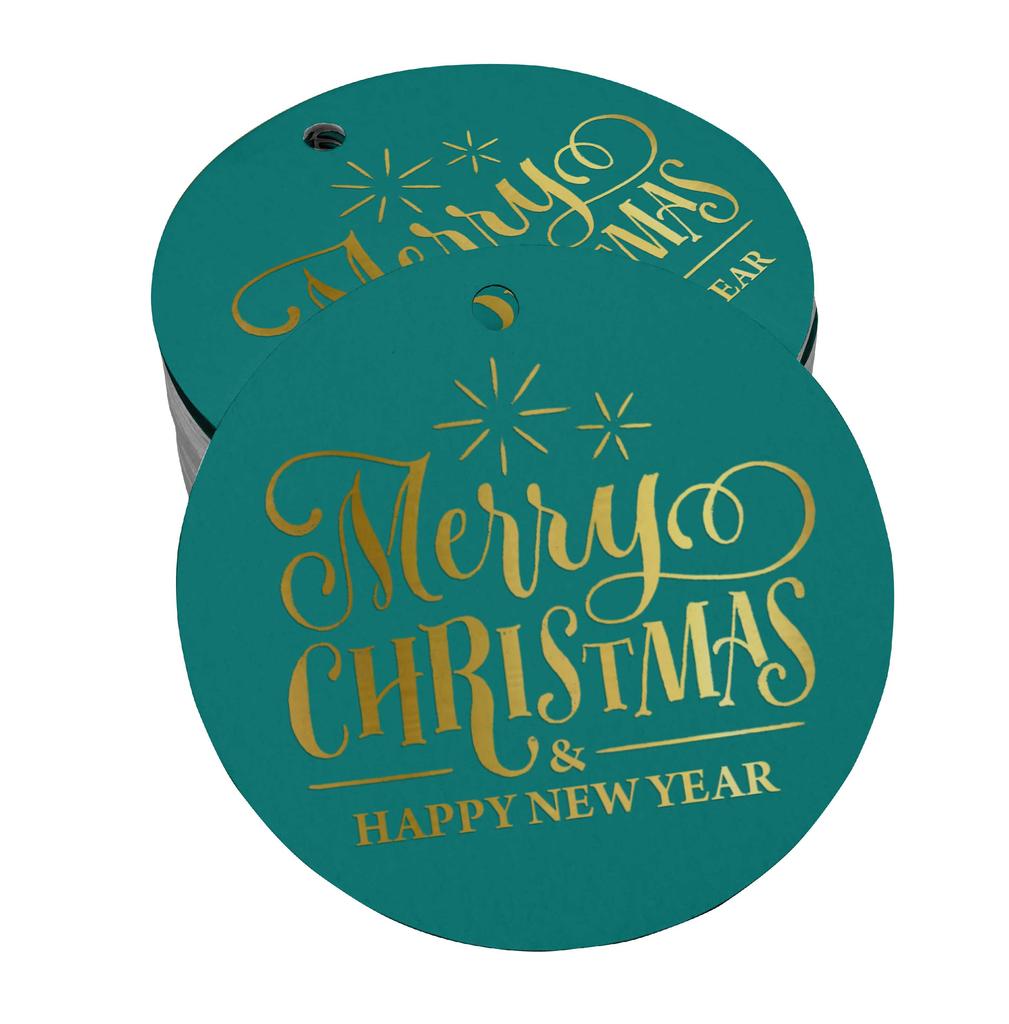 Inkdotpot Pack Of 100 Real Gold Foil Paper Tags Merry Christmas & Happy New Year Text Favor Hang