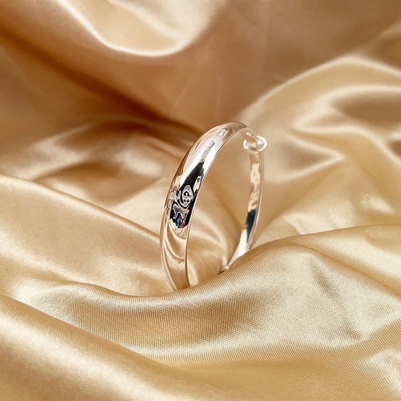 Стерлинговое серебро S999 с гравировкой Fuzi Smooth Face Персонализированный серебряный браслет Полный серебряный цельный браслет Простой подарок для мамы и пожилых людей