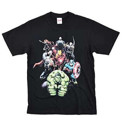 EVERSOUL Футболка Marvel, с коротким рукавом, Мстители, Халк, Тор, Железный Человек, Мерчандайз по американским комиксам, Подарок, Мужская, Черная, Размер M [Параллельный импорт]