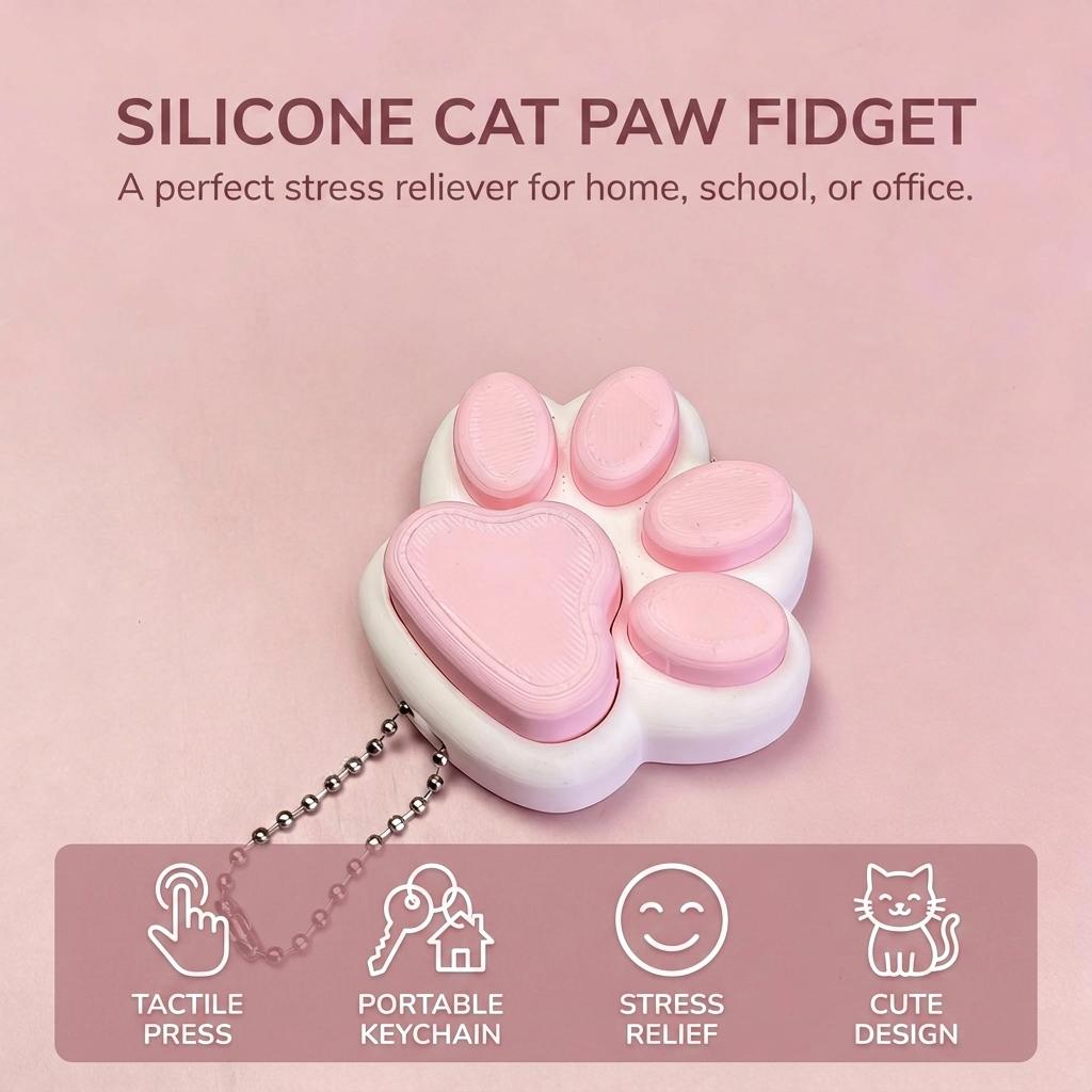Cat Paws Stress Relief Squeeze-Toy Keychain, Food Grade Silicone Slow Rise Fidget Accessory With Zinc Alloy Ring, For Keys Backpack Handbag