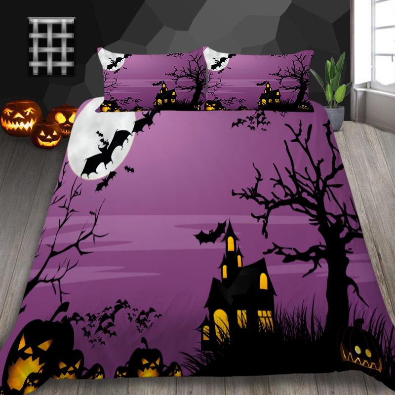 Комплект постельного белья для дома на Хэллоуин, лампа с тыквой, пододеяльник, полноразмерная односпальная/двуспальная кровать, 2/3 предмета, украшение для дома