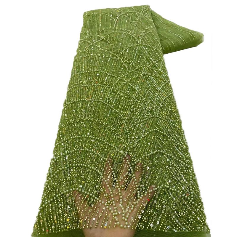 1 ярд Африканская роскошная кружевная ткань с бусинами и тюлем Нигерийская ручная работа Плотная кружевная ткань с пайетками Для DIY Свадебные Вечеринки Платья