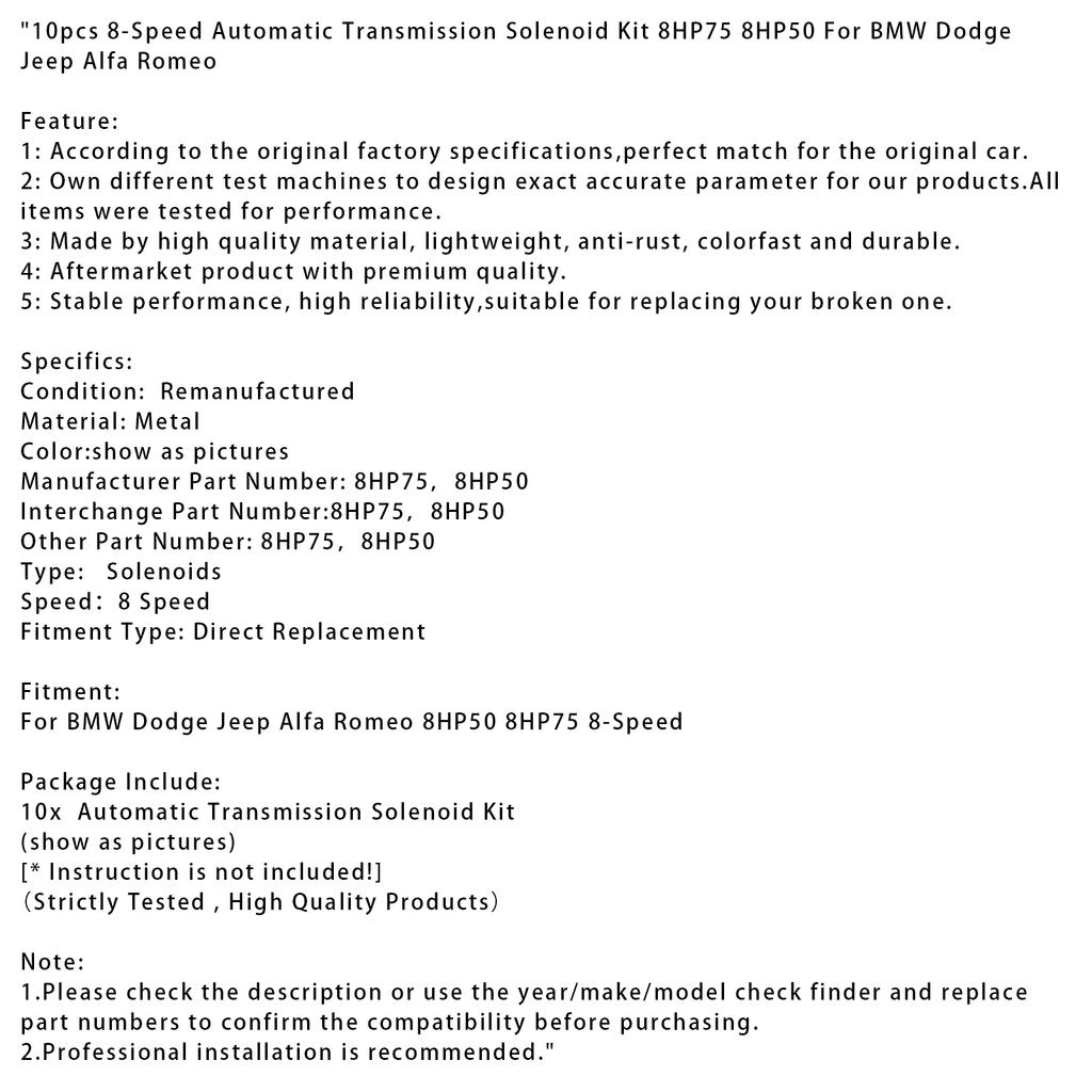 10pcs 8-Speed Automatic Transmission Solenoid Kit 8HP75 8HP50 For BMW