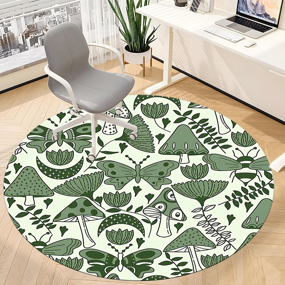 1pc Mushroom Butterfly Office Round Area Rug, Indoor Mat Suitable For Office, Under Office Chairs Bedroom Living Room Home Decor, Room Deco 101