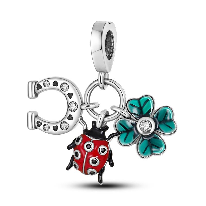Lucky Four Leaf Shamrock Deamcatcher Horseshoe Dangle Charm Bead Charms fit Bracelets Necklaces copper Authentic Women Jewellery Making
