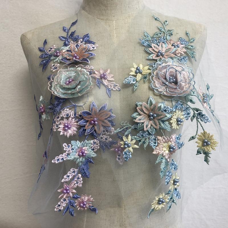 Embroidered Cloth Stickers Clothes Patch Accessories Wedding Dress Dance Flower Mesh Fabric Sequin Three-Dimensional Beaded Rhinestone Lace