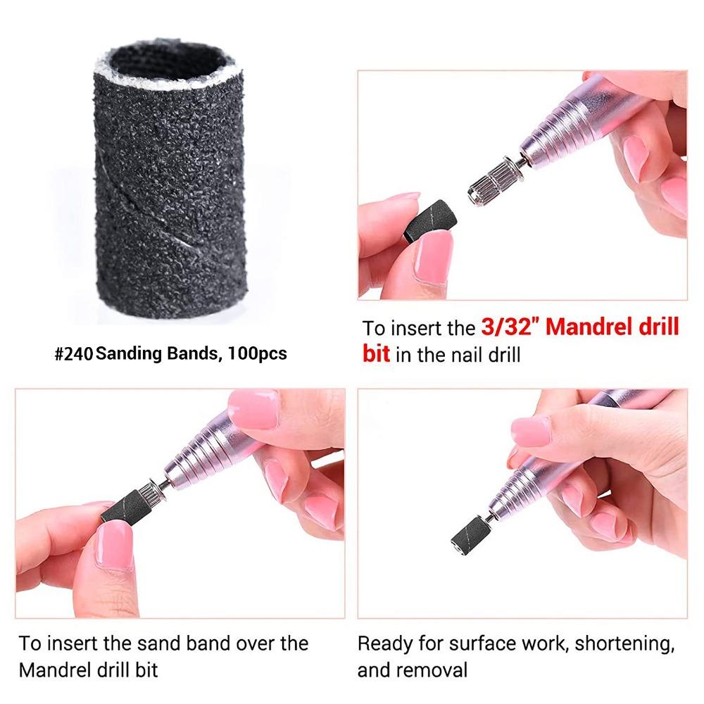 400 Pcs With Shaft Sanding Bands Fine Grit Pedicure Sanding Bands For Acrylic Nails