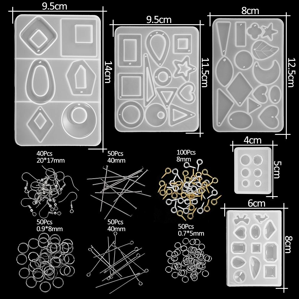 Resin Molds Silicone Kits with Epoxy Resin Supplies Dried Flowers Sparkling Powder DIY Necklace Earrings Pendant Jewelry Making