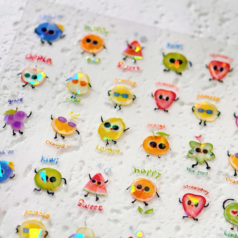 Juicy Red Jelly Tomato Nail Art Sticker Cute Bowknot Glitter Star 5D Fruit Self Adhesive Nail Art Decals for DIY