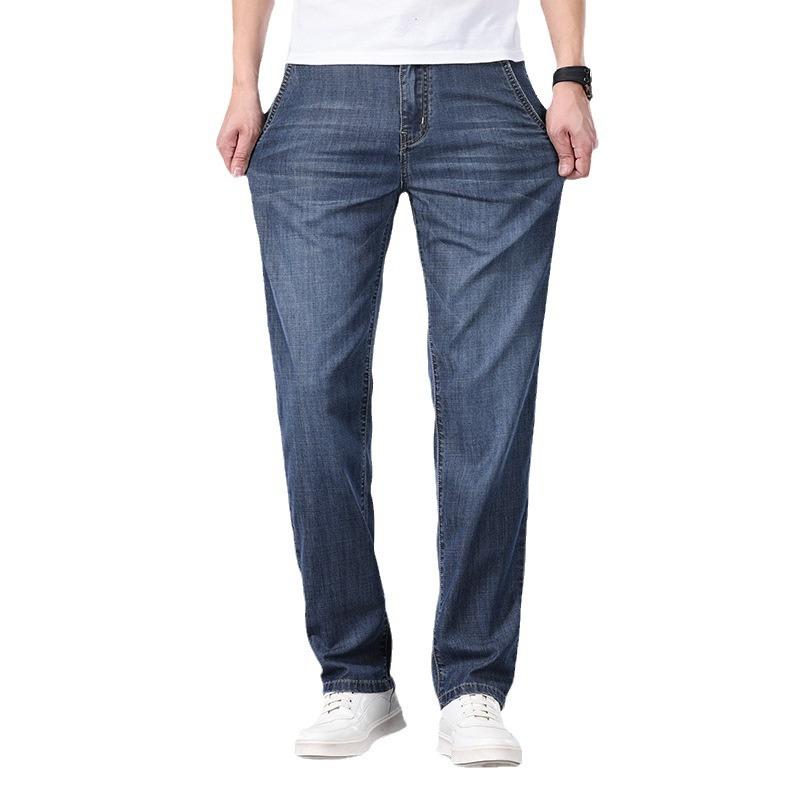 Plus Size Men's High Waisted Loose Jeans Trendy Straight Leg Pants for Spring and Summer, New Lightweight Business Pants for Men
