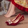 Красные свадебные туфли осень новые свадебное платье Ципао двойного назначения свадебные туфли многокаблучные на высоком каблуке одинарные туфли
