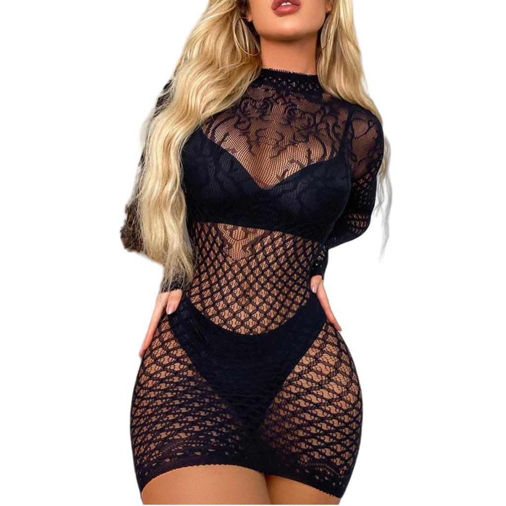 Дамы Сексуальное сетчатое мини-платье в сетку Цельные платья Боди Женское белье Женское прозрачное платье с открытой спиной Нижнее белье Сексуальные костюмы размера плюс
