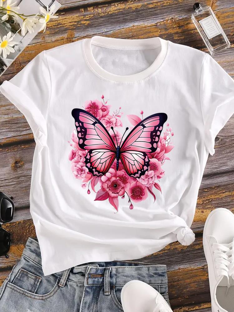 (Азиатский размер) Милая женская футболка с цветочным принтом, повседневная футболка с коротким рукавом и цветочным принтом, модные женские футболки с графическим принтом