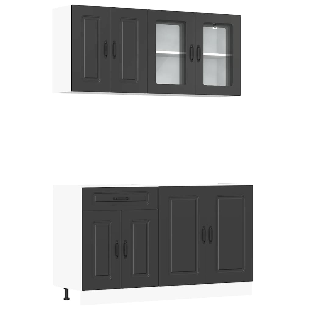 4 Piece Kitchen Cabinet Set Kalmar Black Wood Based Panel