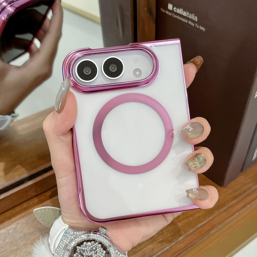 Luxury Transparent Electroplated Magnetic Phone Case for IPhone Ultra 18 Fold Shockproof for Magsafe Hinge Protective Slim Cover