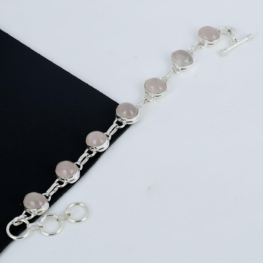 Удивительный браслет из розового кварца ручной работы из стерлингового серебра 925 пробы, браслет из розового кварца для жены, браслет унисекс, подарок на День матери