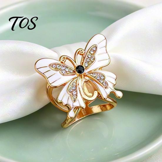 Decorative Butterfly Scarf Fastener Enamel Ring, Sparkling Rhinestone Slide Buckle Retro Elegant Wrap Holder for Women Neckerchiefs Scarves
