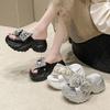 Diamond Bow Slippers for Women's Outdoor Wear In Summer New Style with Exposed Toes Thick Bottom Straight Drag Cross Strap Height Increasing Cooldown