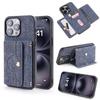 Чехол для iPhone 17: Совместим с Apple 16 Pro Max, 15, 14 - Текстура денима с держателем для карт-браслетом