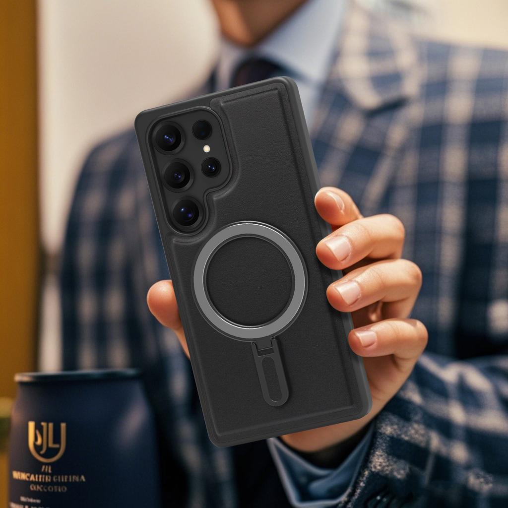 Creative Silver Shield Magnetic Suction Bracket Suitable for Samsung S25EDGE Mobile Phone Case Business Shield Bracket S24 Anti Fall