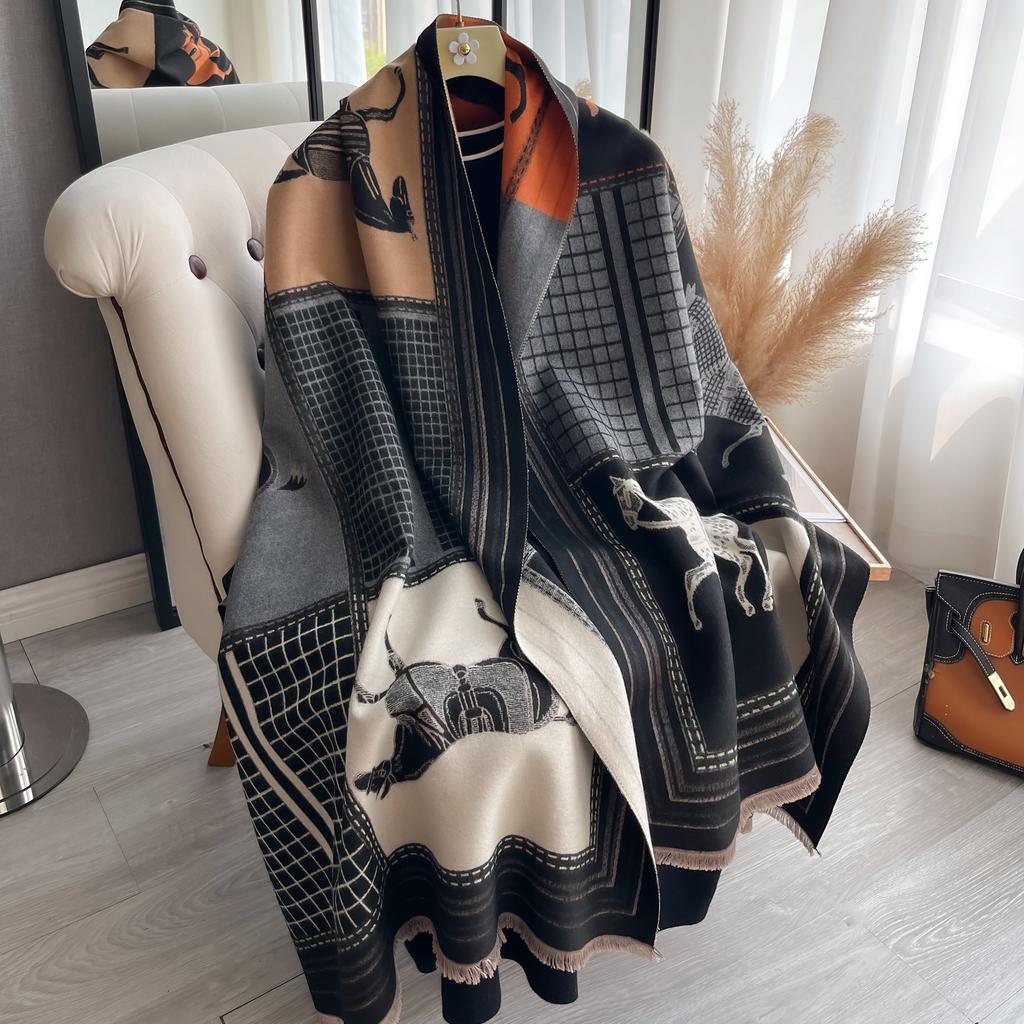 Elegant Ladies' Pashmina Autumn & Winter Thick Warmth Double Sided Tassel The Horse Shawl Coldproof Windproof Blanket Scarf