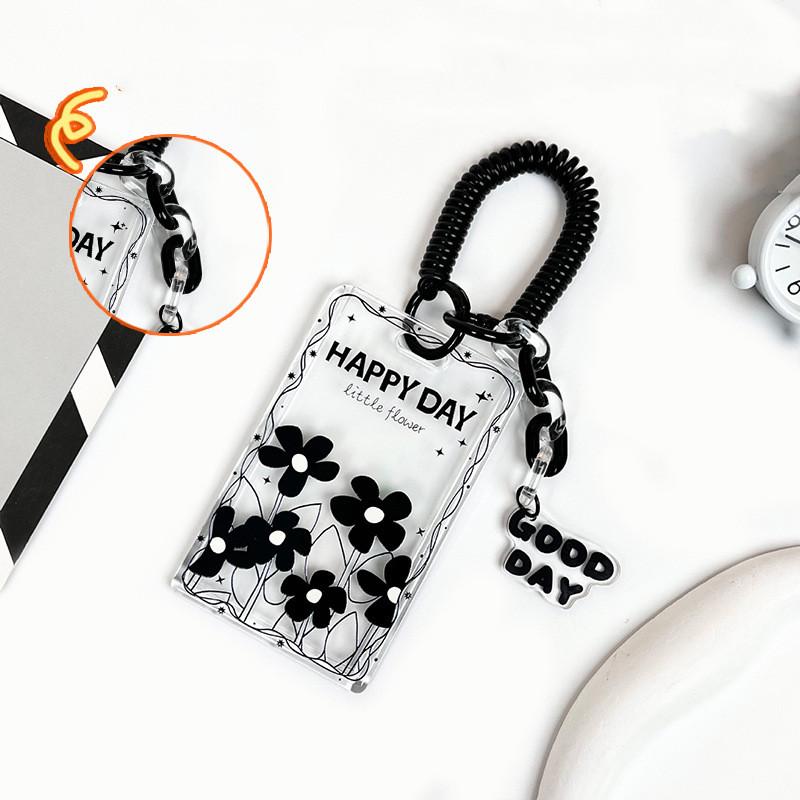 Чехол для карт с черным цветком, прозрачный держатель для студенческой карты, чехол для карты контроля доступа, чехол для карты на пружине, держатель для удостоверения личности