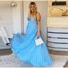 Летнее плиссированное длинное платье с бретелью через шею для женщин, без рукавов, синие пляжные платья для отдыха, женское 2025 модное женское платье А-силуэта