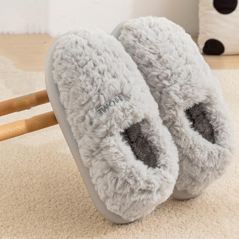 Winter Home Cotton Slippers Women Indoor Warm Plush Footwear Non-Slip Platform Slippers Trend Couple Men All-in Package Shoes
