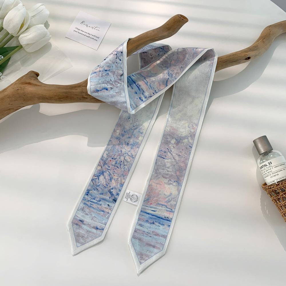 Высококачественная повязка для волос, платок на шею с шелковистой текстурой, женский шарф, длинные узкие повязки на голову, милые шарфы-галстуки, роскошный принт, шарф для сумки для леди