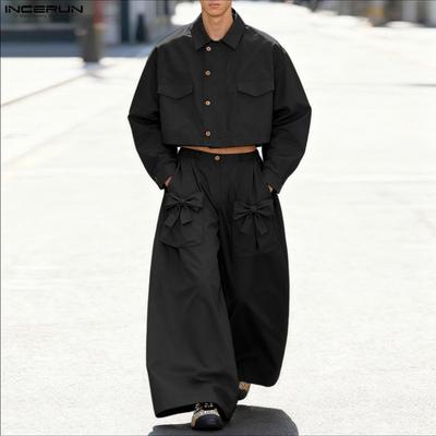 Комплекты из двух предметов Мужской отложной воротник Длинный рукав Укороченная рубашка Бант Длинные брюки Наряды