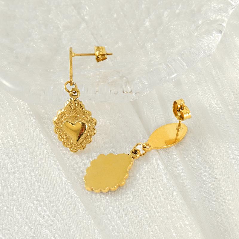 New Titanium Steel Love Gold Earrings Retro Heart Stainless Steel Earrings Women