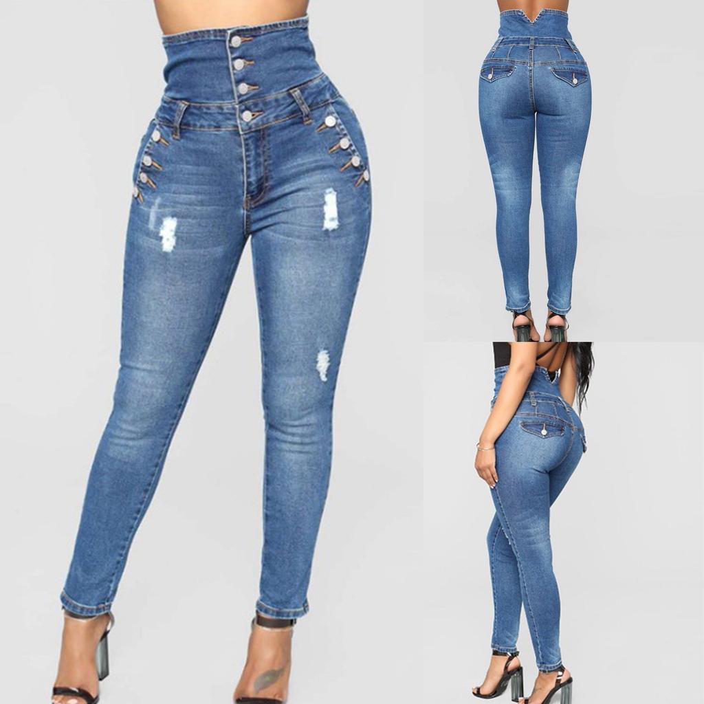 Women Fashion Jeans Fix Sexy Print Ripped Jeans Plus Size Trousers