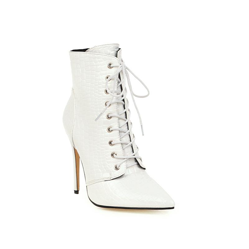 Сексуальные ковбойские сапоги для женщин, танцевальная обувь, модные змеиные красные, белые, черные, на высоком каблуке, со шнуровкой, короткие сапоги, осень, большой размер 46