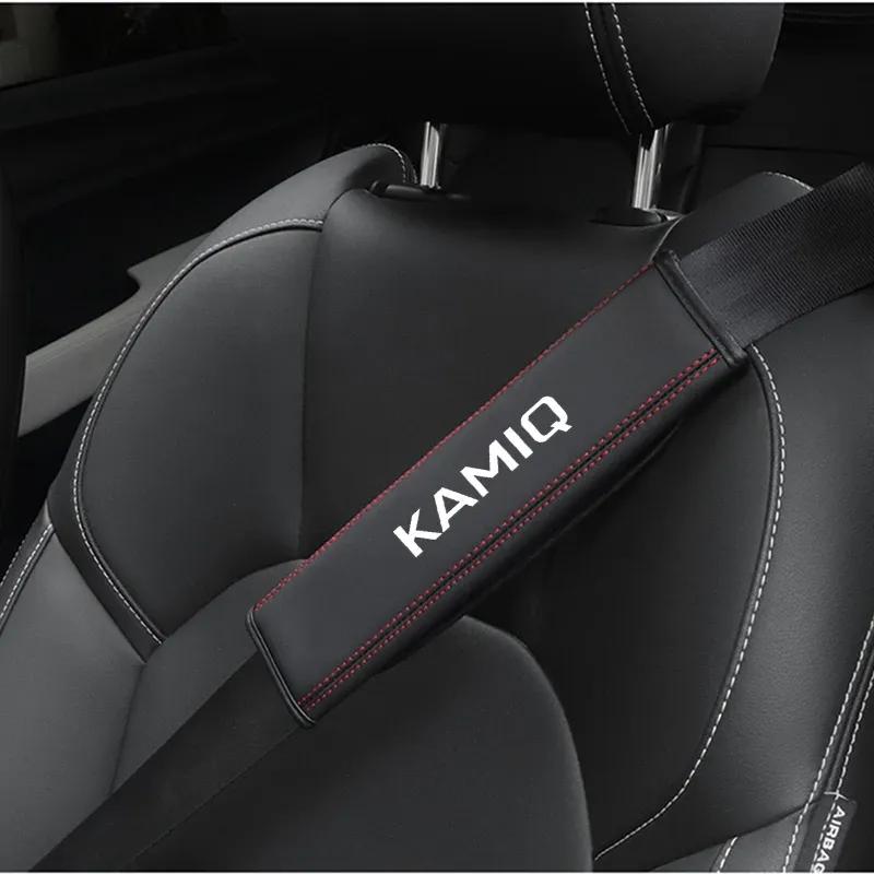 For Skoda Kamiq 2008-2010-2016 -2021 1pcCowhide Car Interior Seat Belt Protector Cover For car Auto Accessories