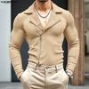 INCERUN Men Lapel Neck Long Sleeve Side Zip-up Casual Fitted Rib Pullovers Undershirts