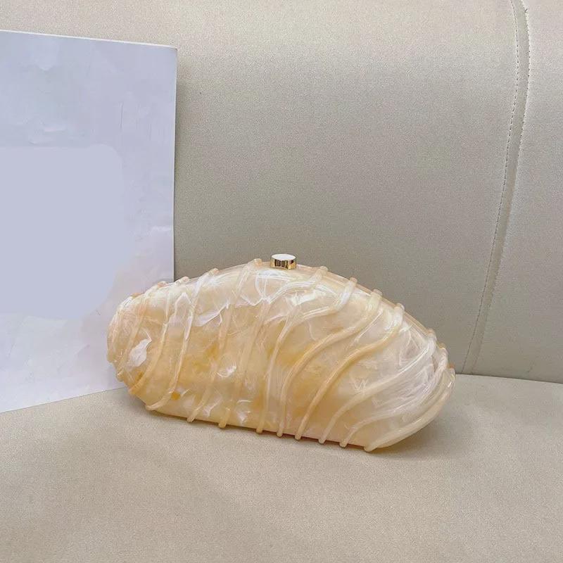 Acrylic Stone Pattern Striped Chain Clutch: Elegant Evening and Messenger Bag for Women