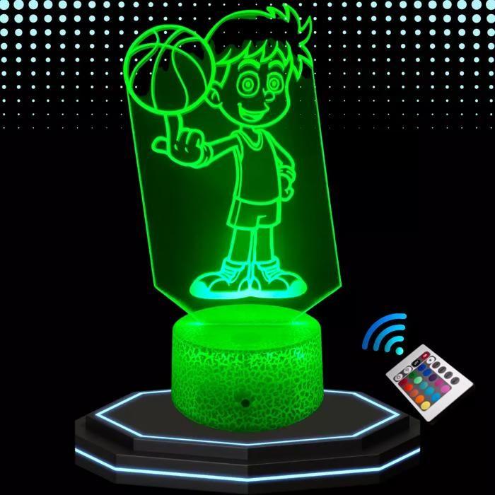 Lampe de Chevet 3D LED Basketteur Enfant Basket-ball, Veilleuse Changement de Couleurs, Lampe Tactile Cadeau Noël Anniversaire