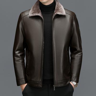 Кожаная куртка папы Мужская утолщенная куртка-пуховик Кожаная куртка Куртка