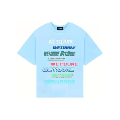 WE11DONE Ss23 Серия Barrage Радужный Логотип Barrage Тисненая Печать Color Block Дофаминовые Буквы Круглый Вырез Короткий Рукав Футболка WD-TT3-21-801-U-SK
