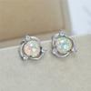 Cute Female White Opal Stone Earring Small Round Zirconia Stud Earrings For Women Dainty Bridal Wedding Jewelry