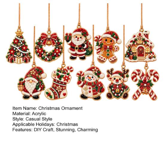 Handmade Xmas Tree Hanging Decorations 10 Pcs Faux Diamond Painting Art Christmas Ornaments, DIY Pearl Beads Handcrafted Keepsake Craft with