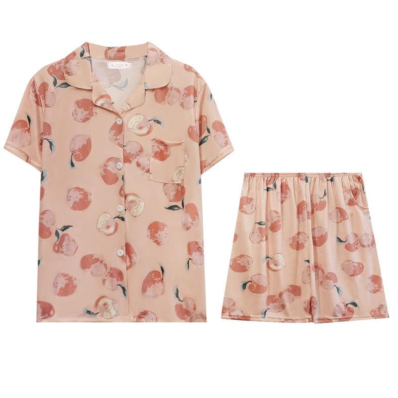 [Peach] New pajamas for women's summer thin short-sleeved cardigan, spring and summer loungewear two-piece set