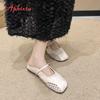 Fashion Aphixta Weave Design Women Classic Slides Silver Flat With Slippers For Women Slip On Sandals Outdoor Fashion Woman Mules Size43