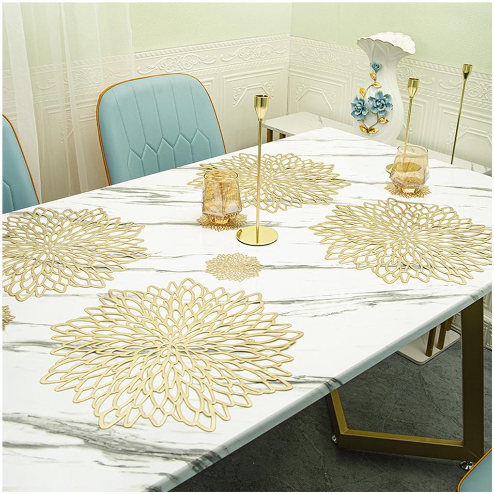 2/6 Pieces Flower Hollow Placemat Lightweight PVC Heat Insulation Pad Anti-scalding Table Mat Portable Dining Mats