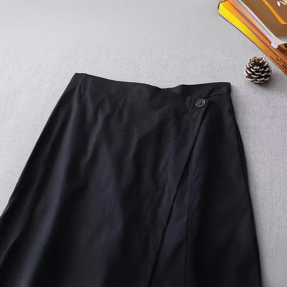 2025 Summer New Solid Color Cotton and Linen Wide-leg Pants Women's Literary Loose Fake Two Elastic Waist Irregular Rest Culottes