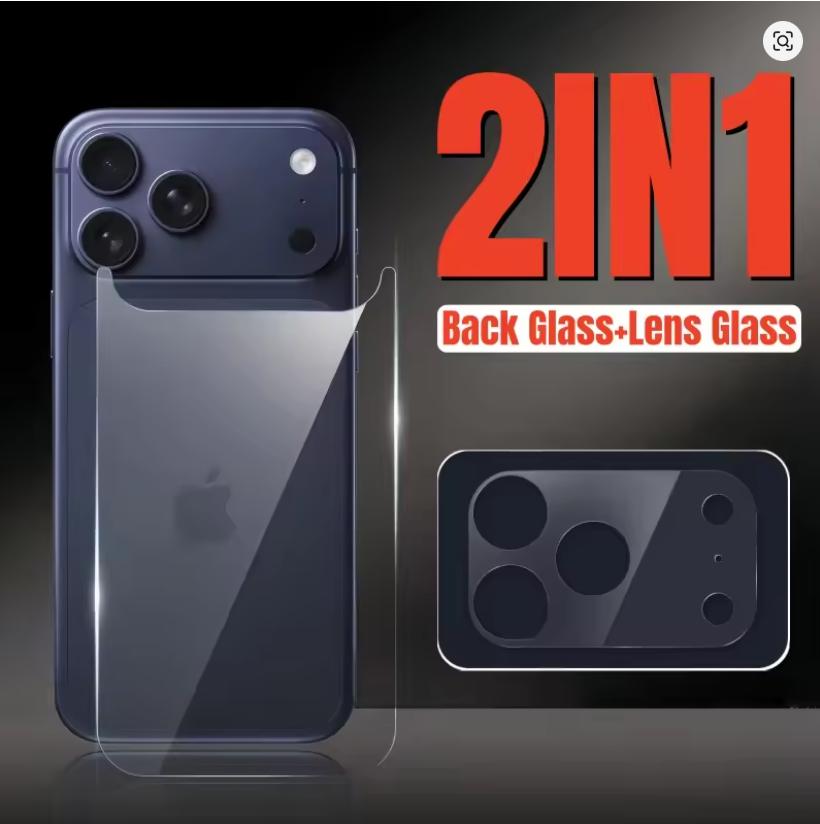 2 в 1 Заднее закаленное стекло + Стекло для объектива Для iPhone 17 Pro Max 17Pro 17Air Защитная задняя крышка от царапин Для серии iPhone 17 Стекло